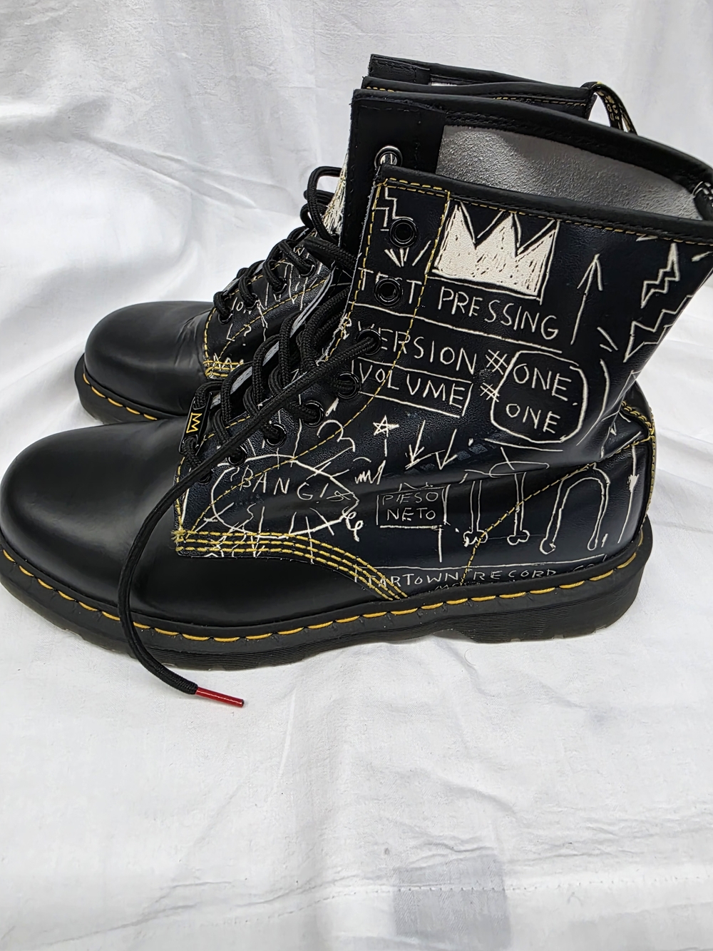 Dr. Martens Black Graffiti Lace-Up Boots with Yellow Stitching - Picture 3 of 8
